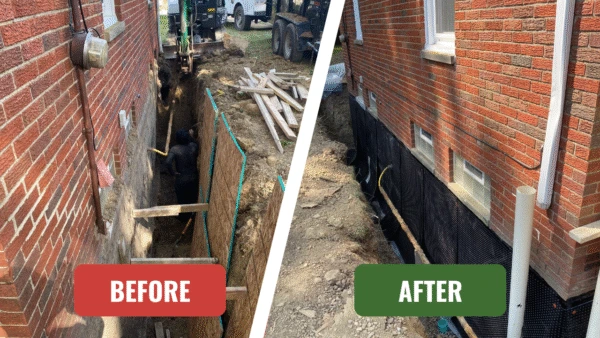 Before and after exterior foundation waterproofing