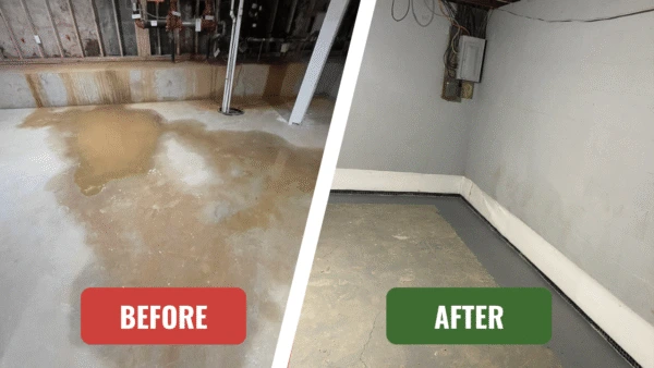 Before and after basement waterproofing
