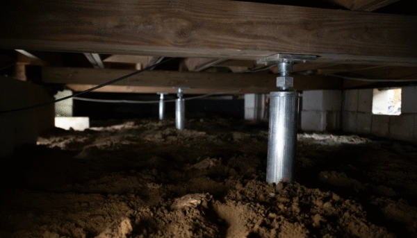 Sagging floor caused by failing crawl space support structure
