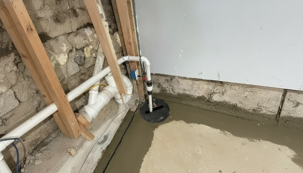 Malfunctioning sump pump in a flooded sump pit